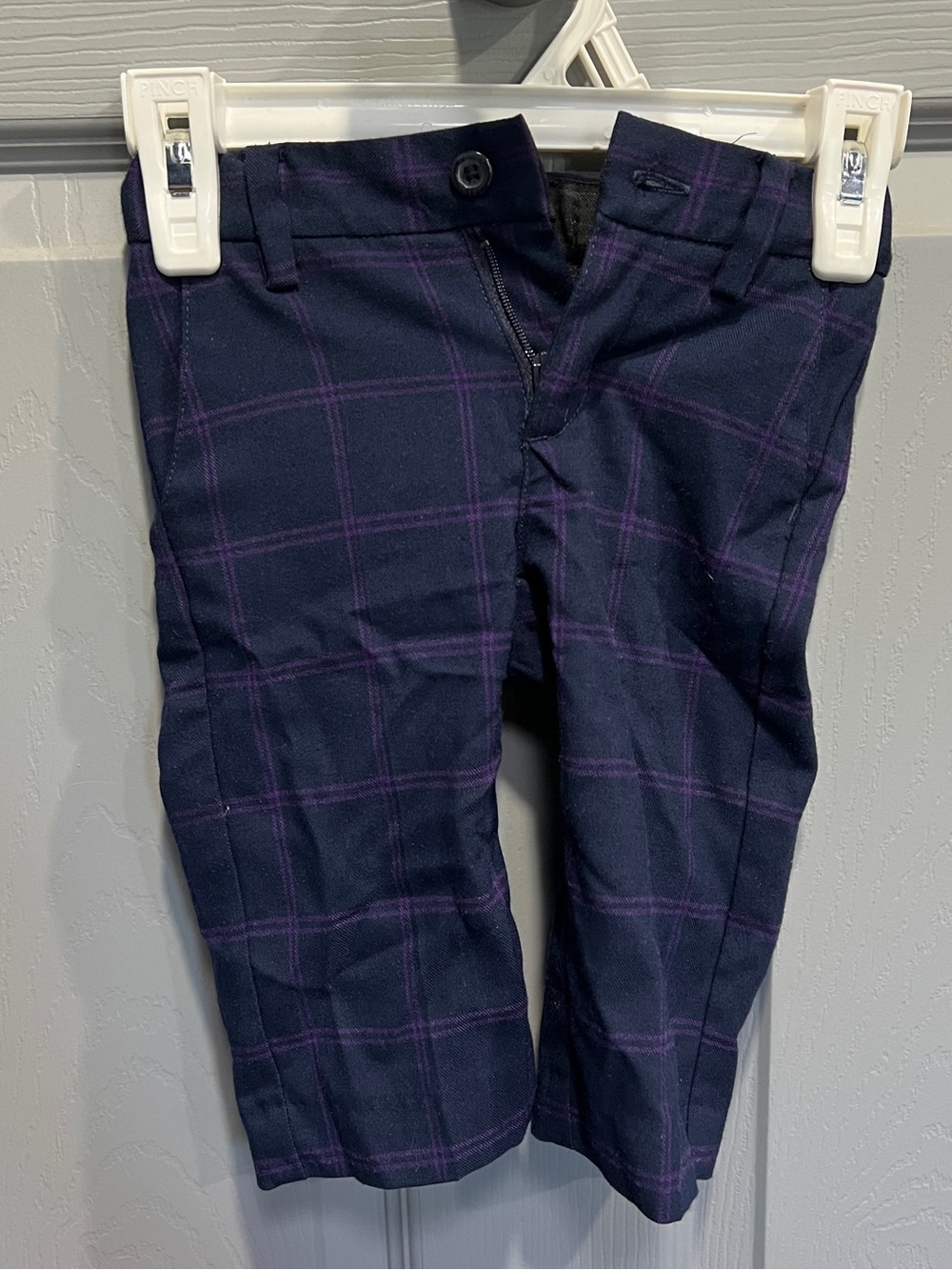 Janie and Jack Navy Pants with Purple Windowpane Plaid